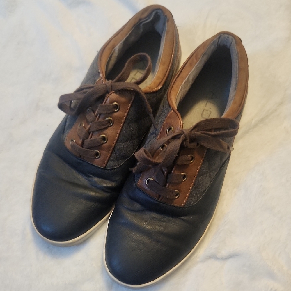 Aldo Auwen Mens Size 8 Sneakers Grey And‎ Brown Casual Low Top Lace Up Leather